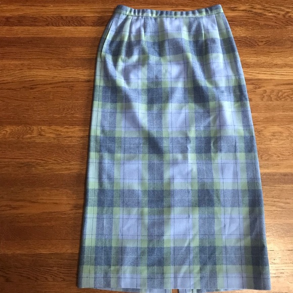 Pendleton virgin wool skirt long 10 lined blue straight pencil - Picture 1 of 8